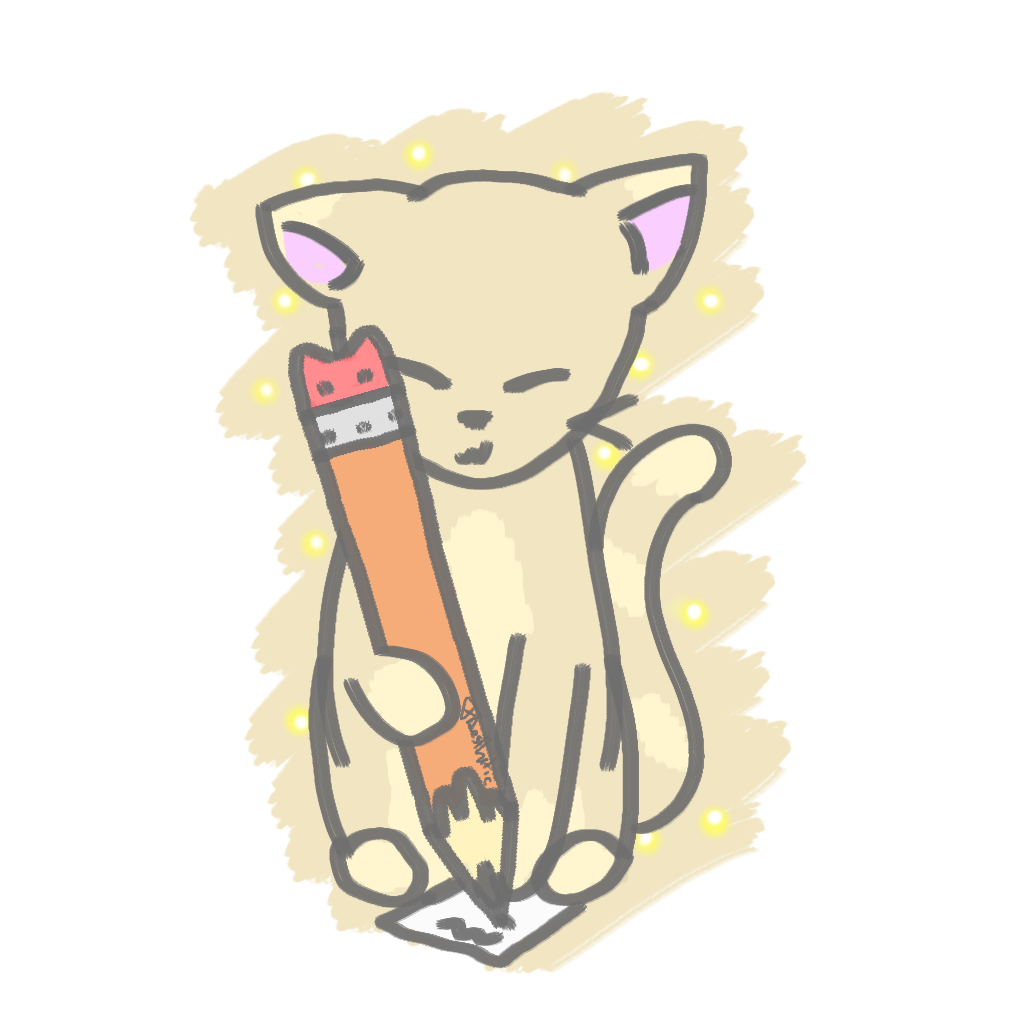 Draft Cat surrounded by unfinished pages